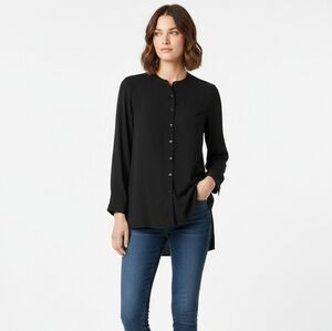 Eileen Fisher Classic Black Button-Down Shirt 100 Percent Silk